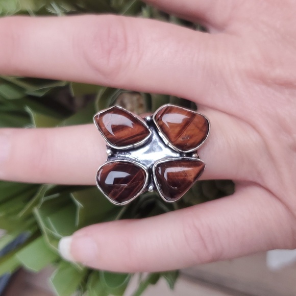 New Red Tiger Eye 925 Silver Ring. - Picture 4 of 14